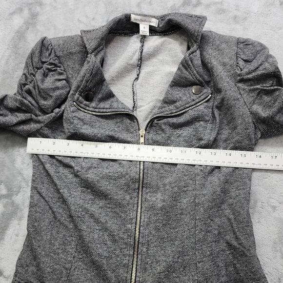 JohnPaulRichard Striped Zip Front Ruched Sleeve Blazer Size S Black Stretch Knit - Picture 7 of 9